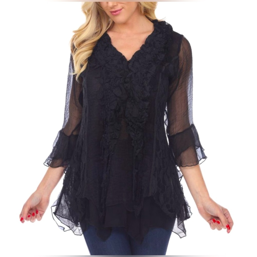 NWT Silk Lace Bolero Blouse | Black | Size Small